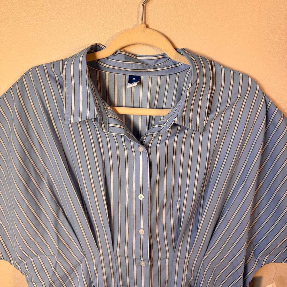 Old Navy Pintuck Waist Midi Shirt Dress Blue White Stripe XL 100% Cotton NWT - Picture 5 of 8